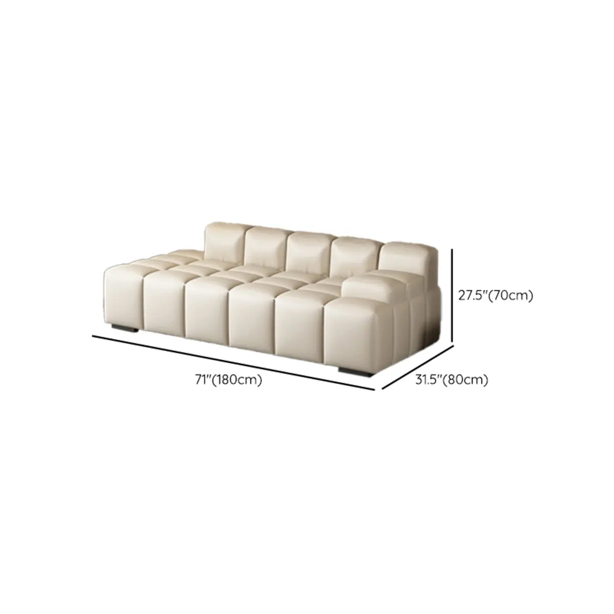 Ivory Large Rectangular Leather Solid Color Lounge Sofa Image - 14