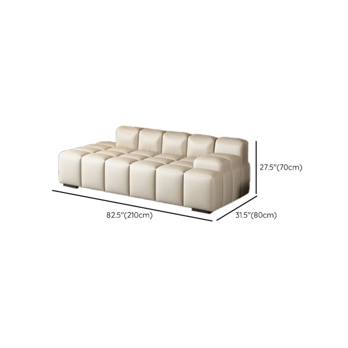 Ivory Large Rectangular Leather Solid Color Lounge Sofa Image - 15