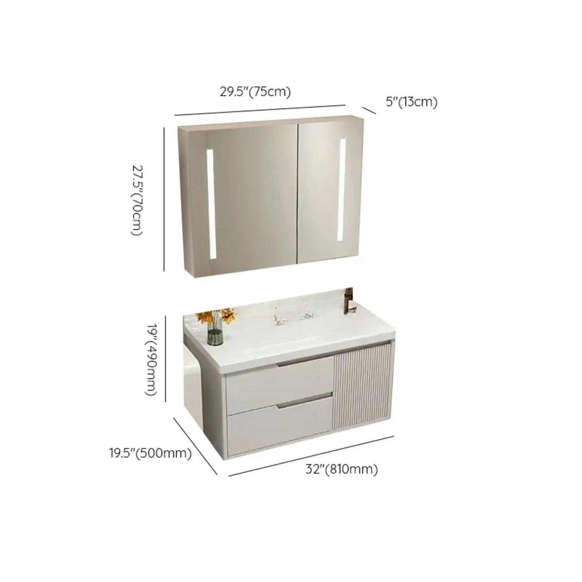 Ivory Sink Ceramic Top Storage Drawers Bathroom Vanity Image - 21