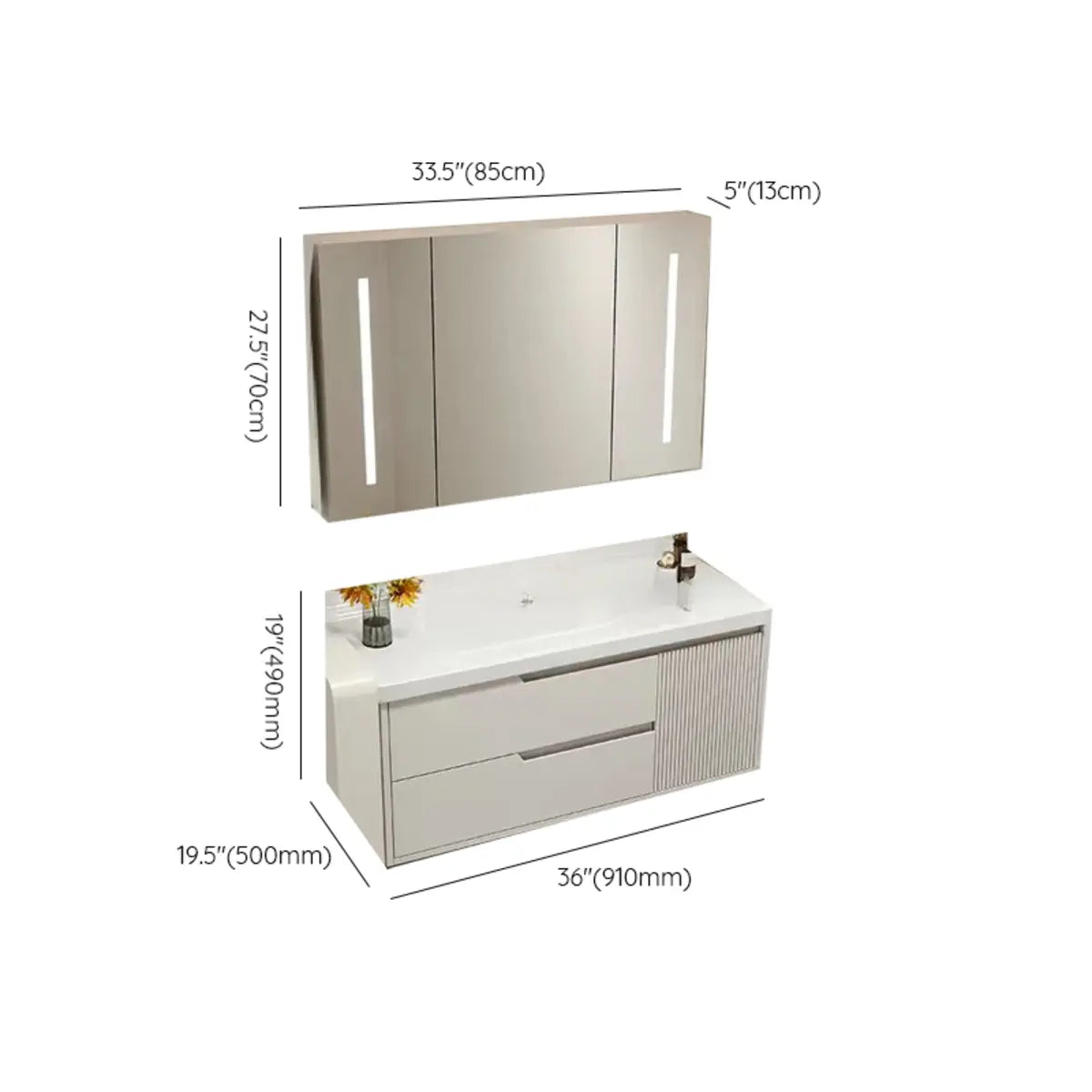 Ivory Sink Ceramic Top Storage Drawers Bathroom Vanity Image - 22