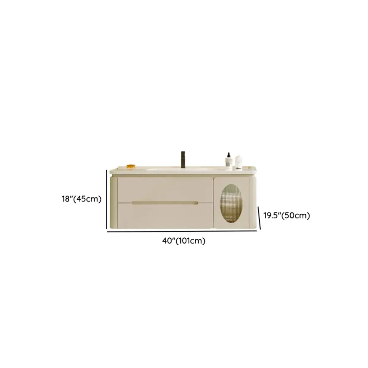 Ivory Wall Mounted Wood Storage Bathroom Vanity with Sink Image - 14