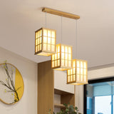 Japanese 3-Light Box Wooden Pendant Island Light Image - 1