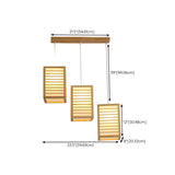 Japanese 3-Light Box Wooden Pendant Island Light Image - 10