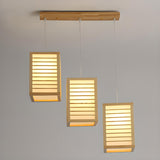 Japanese 3-Light Box Wooden Pendant Island Light Image - 3