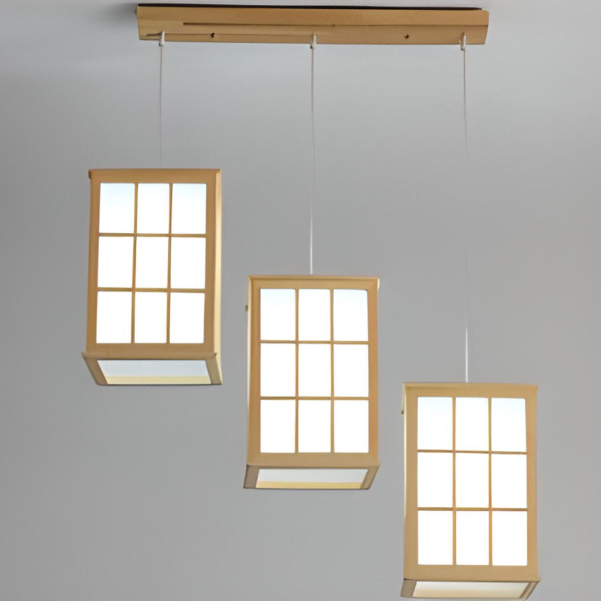 Japanese 3-Light Box Wooden Pendant Island Light Image - 6