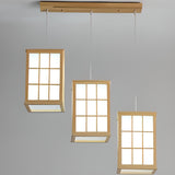 Japanese 3-Light Box Wooden Pendant Island Light Image - 6