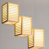 Japanese 3-Light Box Wooden Pendant Island Light Image - 7