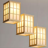 Japanese 3-Light Box Wooden Pendant Island Light Image - 8