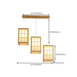 Japanese 3-Light Box Wooden Pendant Island Light #size