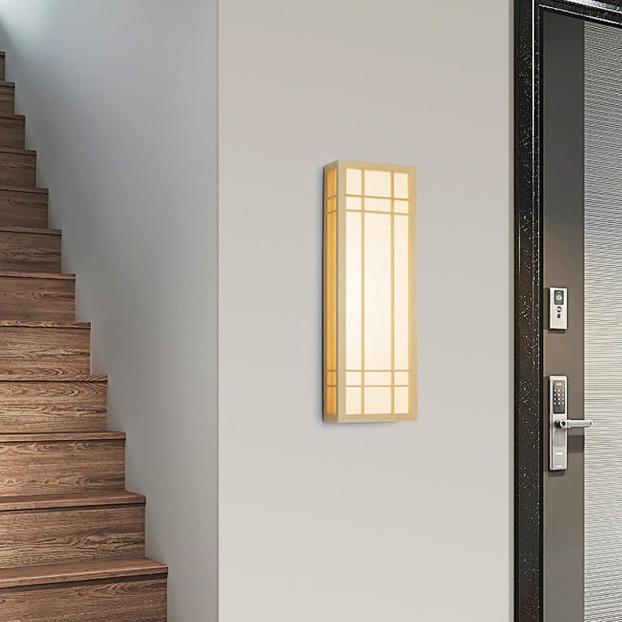 Japanese Inspired Box Wooden Grid LED Wall Sconce Image - 1