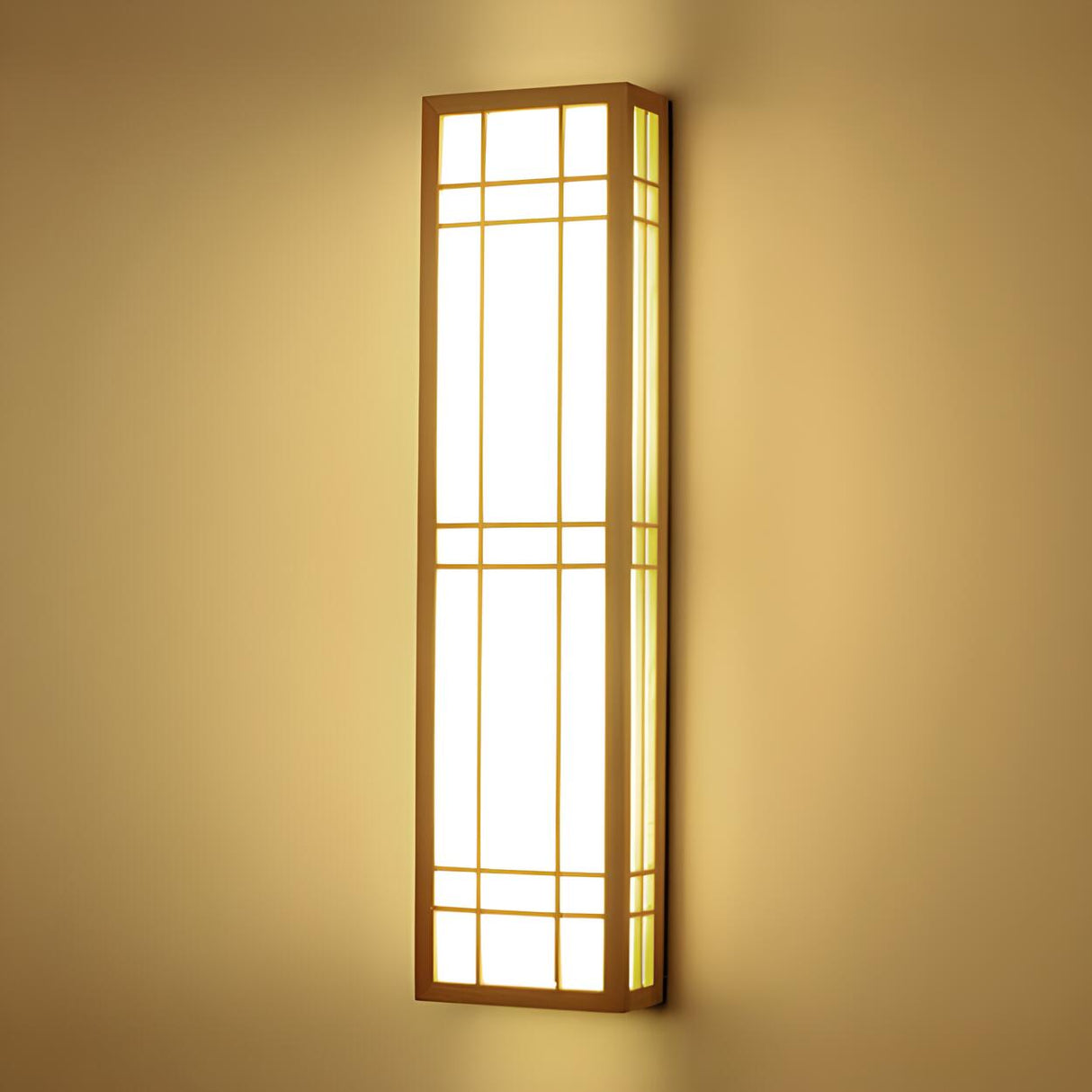 Japanese Inspired Box Wooden Grid LED Wall Sconce Image - 12