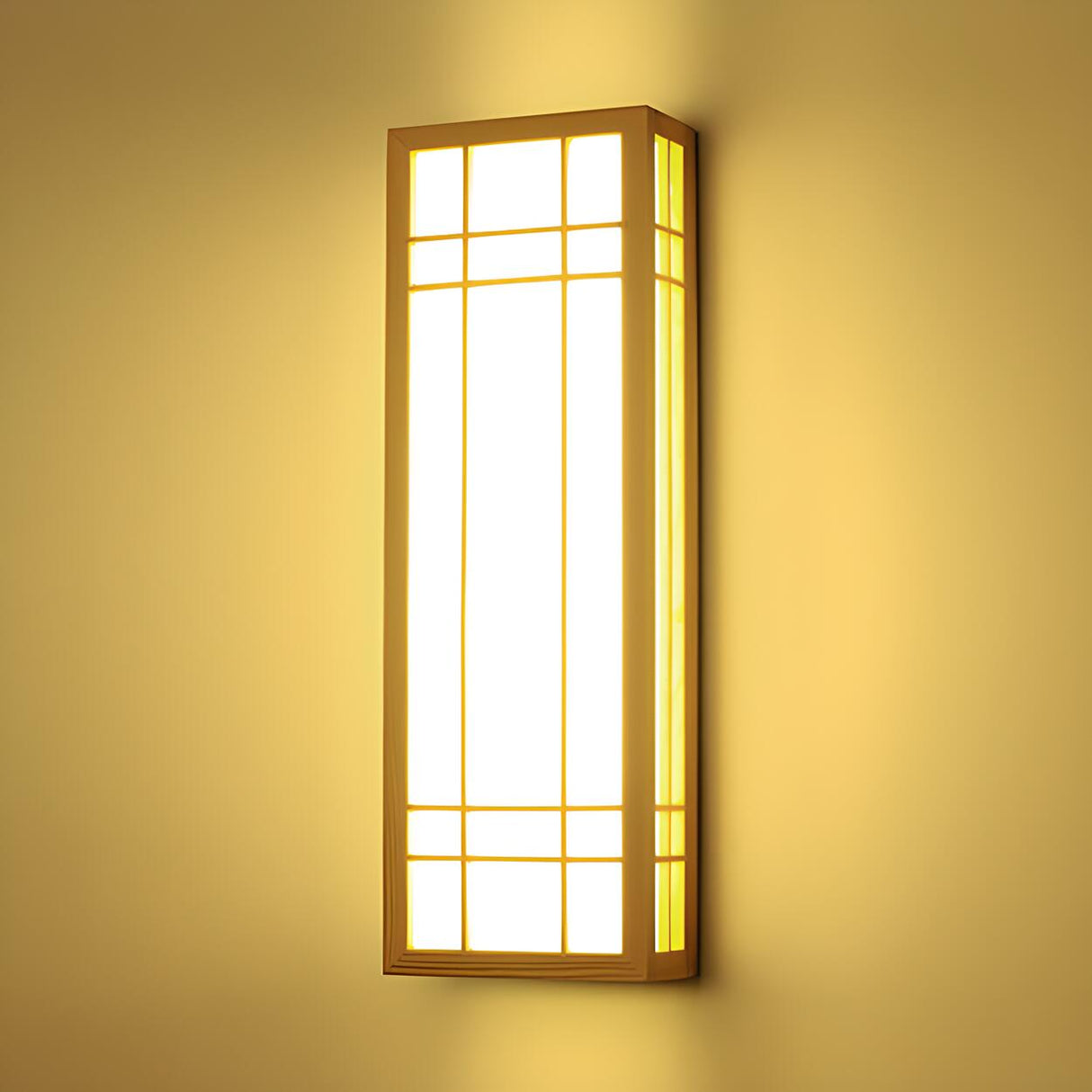 Japanese Inspired Box Wooden Grid LED Wall Sconce Image - 13