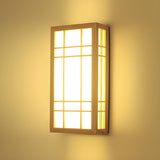 Japanese Inspired Box Wooden Grid LED Wall Sconce Image - 14