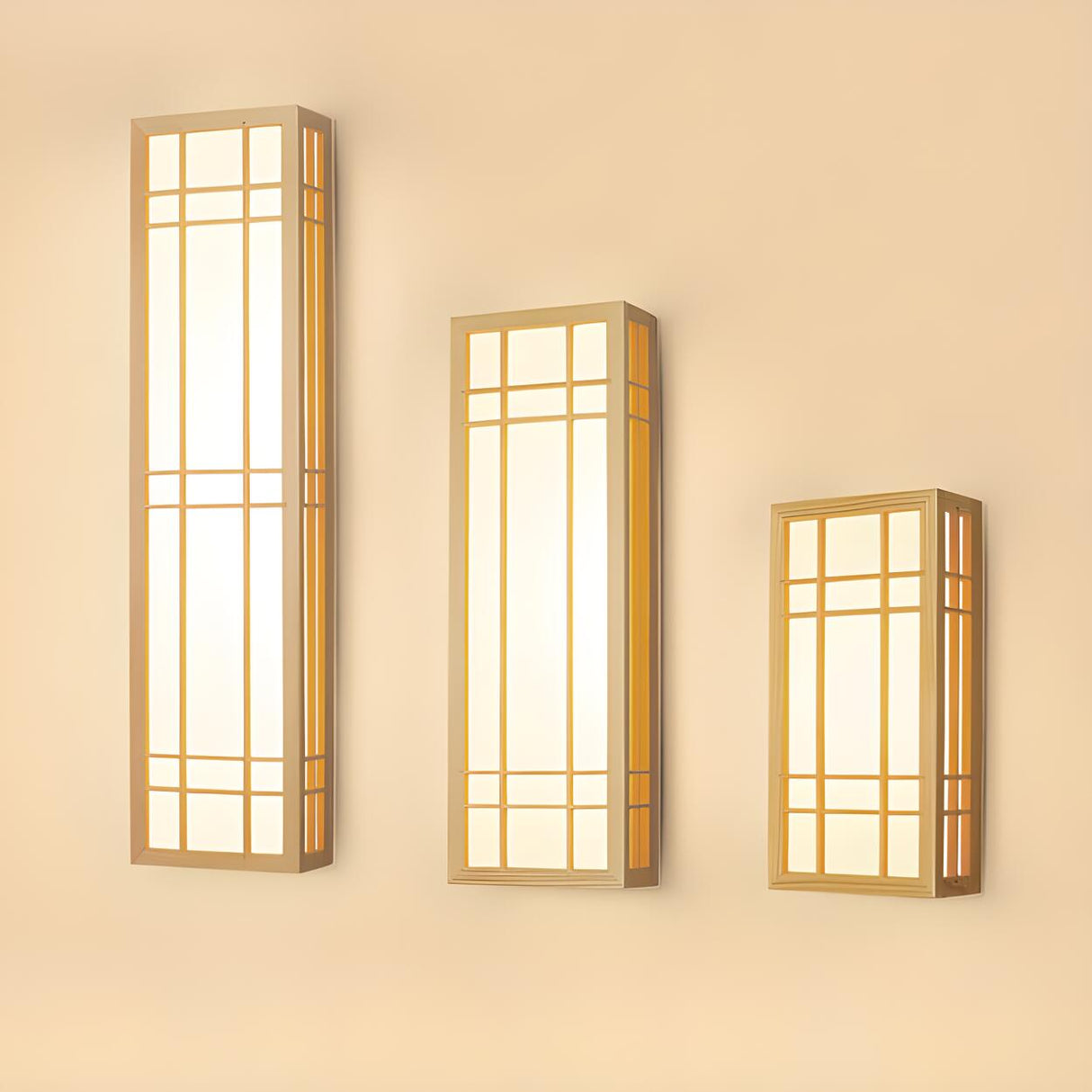 Japanese Inspired Box Wooden Grid LED Wall Sconce Image - 15