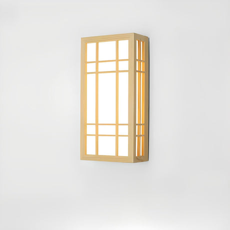 Japanese Inspired Box Wooden Grid LED Wall Sconce Image - 2