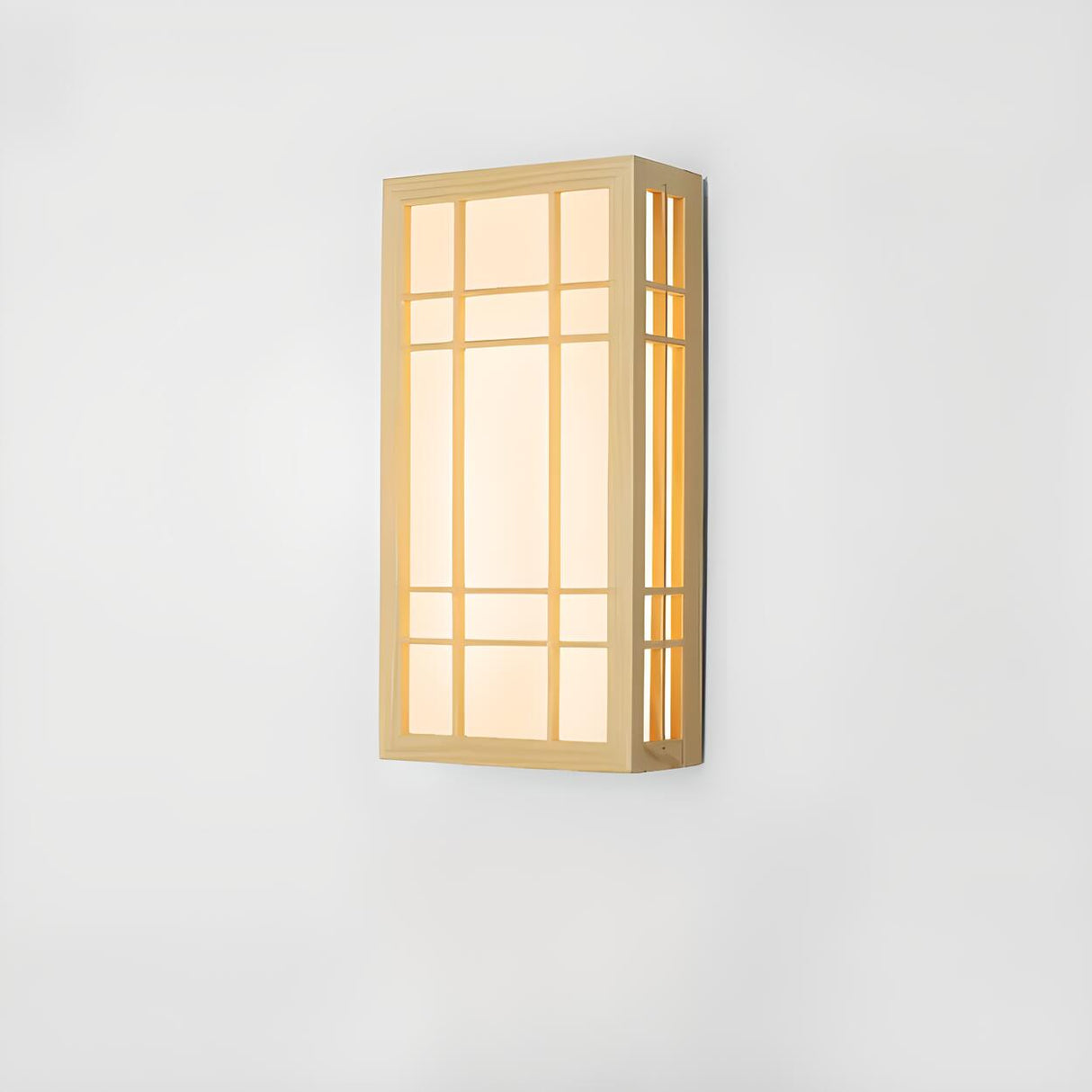 Japanese Inspired Box Wooden Grid LED Wall Sconce Image - 4