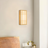 Japanese Inspired Box Wooden Grid LED Wall Sconce Image - 7