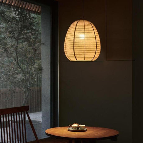 Japanese Restaurant Beige Woven Lantern Pendant Light Image - 1