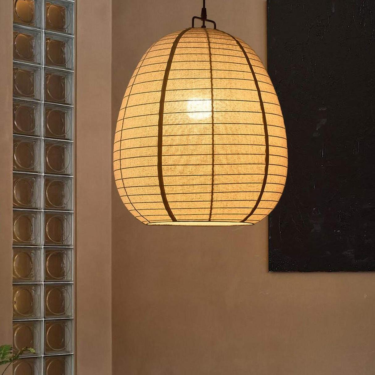 Japanese Restaurant Beige Woven Lantern Pendant Light Image - 10