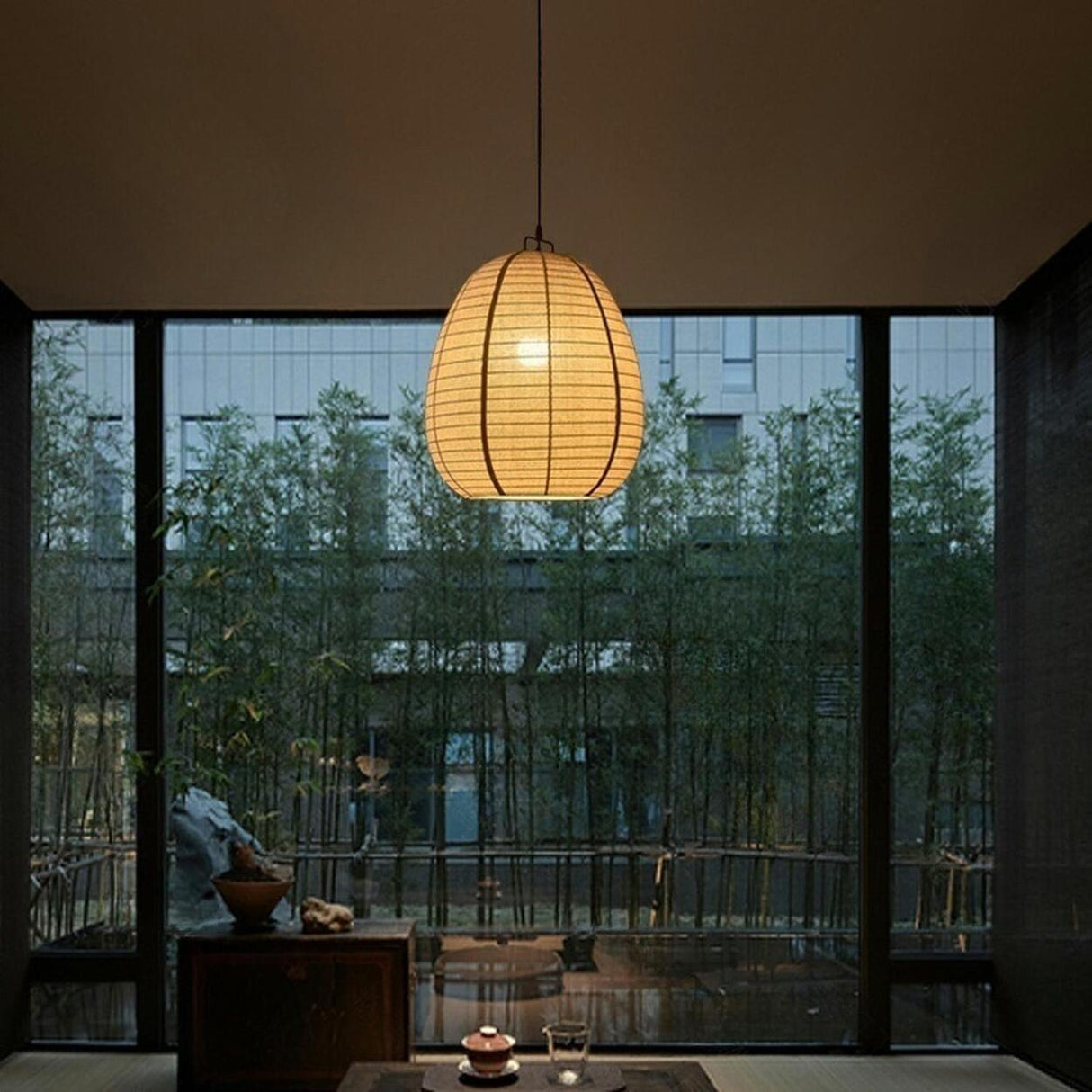 Japanese Restaurant Beige Woven Lantern Pendant Light Image - 11