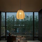 Japanese Restaurant Beige Woven Lantern Pendant Light Image - 11