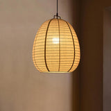 Japanese Restaurant Beige Woven Lantern Pendant Light Image - 2