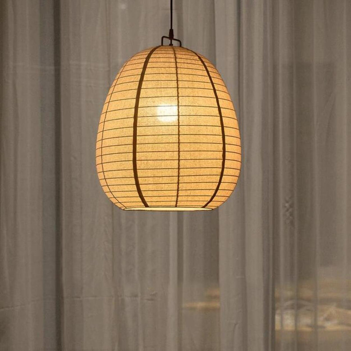 Japanese Restaurant Beige Woven Lantern Pendant Light Image - 3