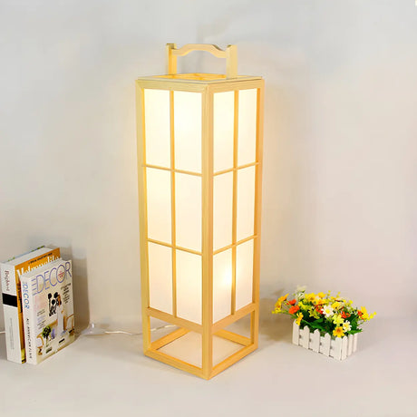 Japanese-Style Beige Rectangular Wooden Floor Lamp Image - 2