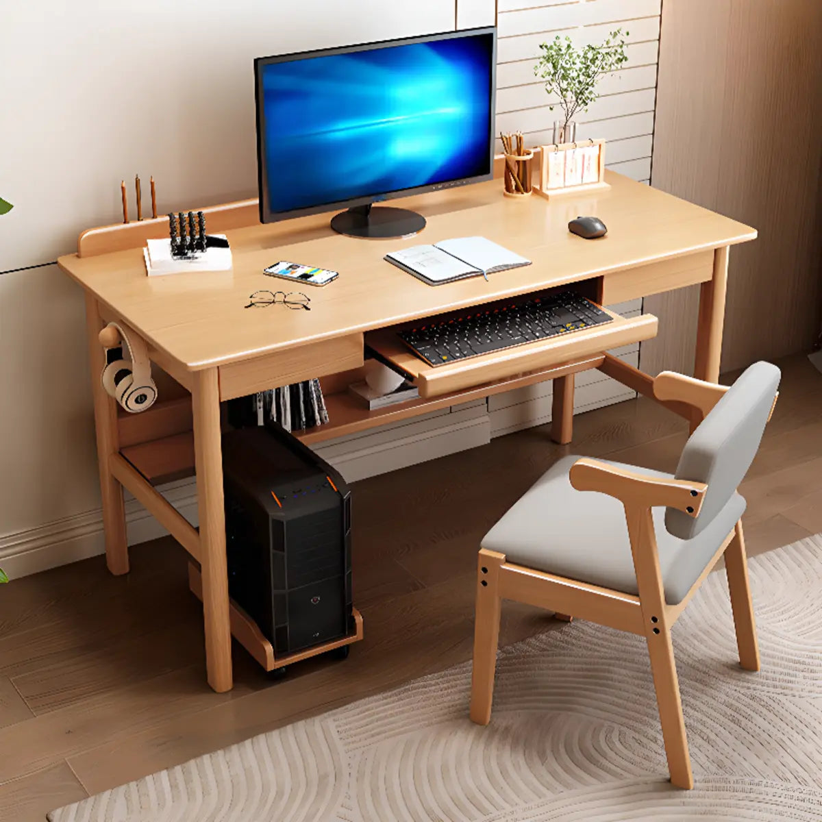 Keyboard Tray Soft Close Drawer H-Shape Computer Desk Image - 4