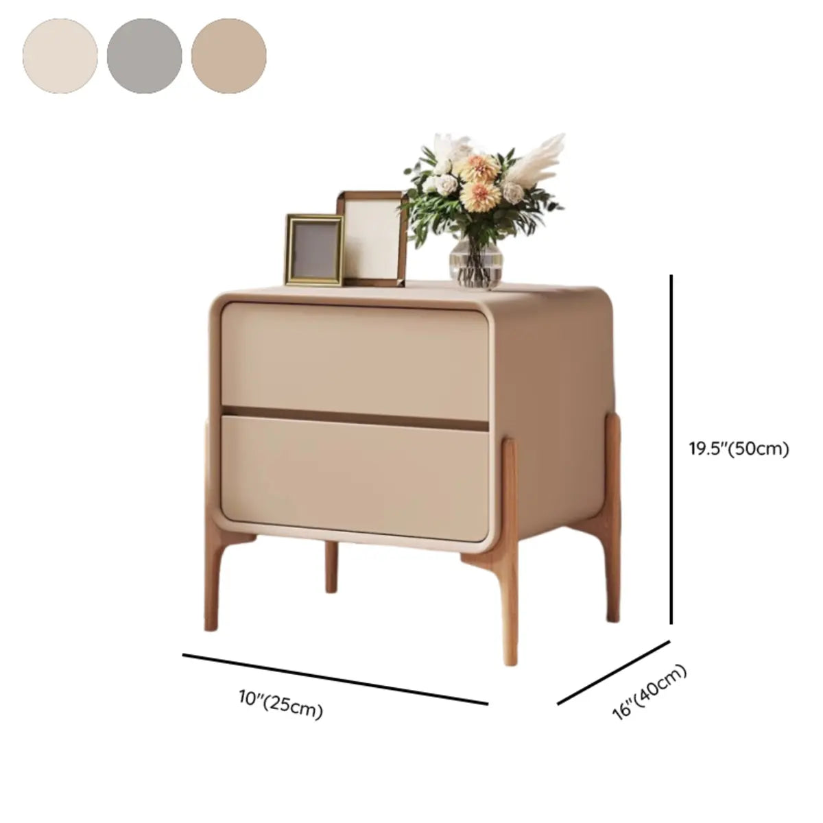 Khaki 2-Tier Rectangular Drawer Storage Nightstand with Legs 