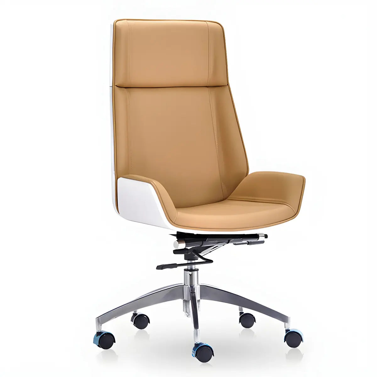 Khaki Adjustable Swivel High-Back Leather Office Chair Image - 10