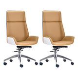 Khaki Adjustable Swivel High-Back Leather Office Chair Image - 12