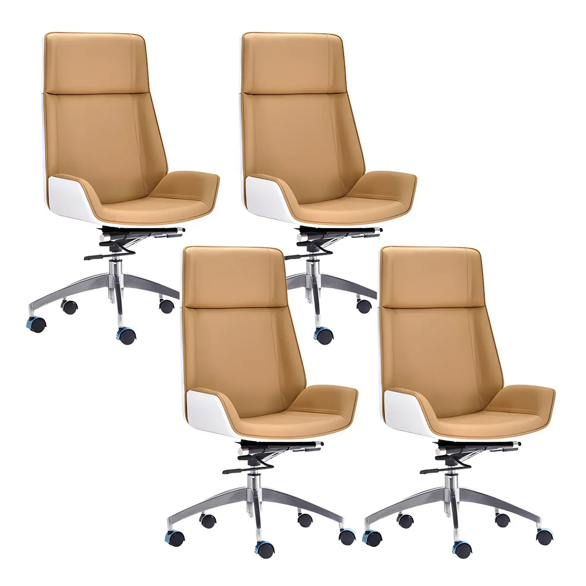 Khaki Adjustable Swivel High-Back Leather Office Chair Image - 15