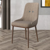 Khaki Armless Fabric Upholstered Wood Legs Dining Chair Image - 1