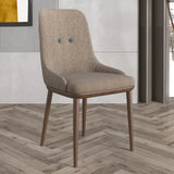 Khaki Armless Fabric Upholstered Wood Legs Dining Chair Image - 2