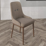 Khaki Armless Fabric Upholstered Wood Legs Dining Chair Image - 3