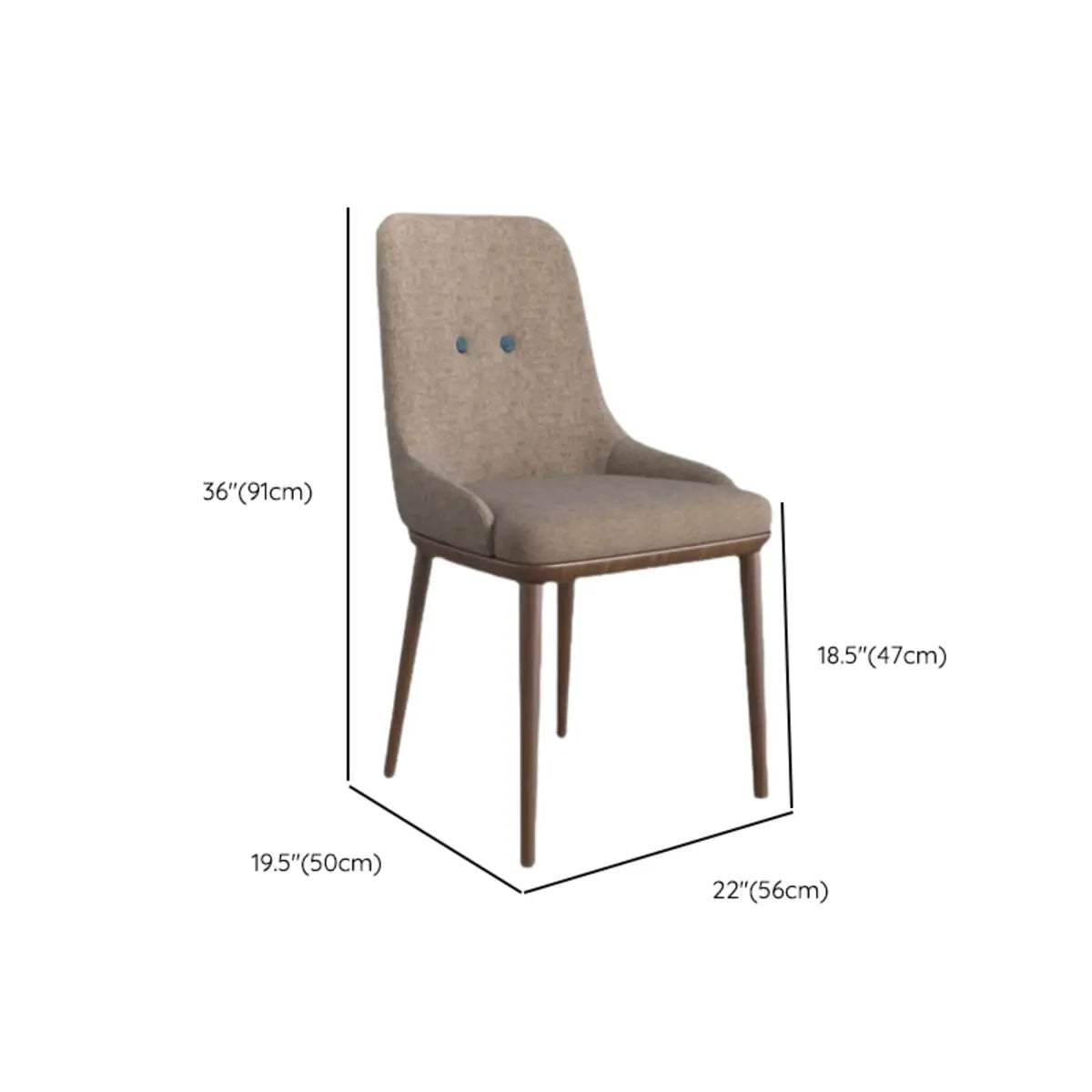 Khaki Armless Fabric Upholstered Wood Legs Dining Chair 