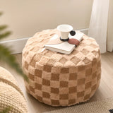 Khaki Check Upholstered Sherpa Medium Pellets Ottomans Image - 1