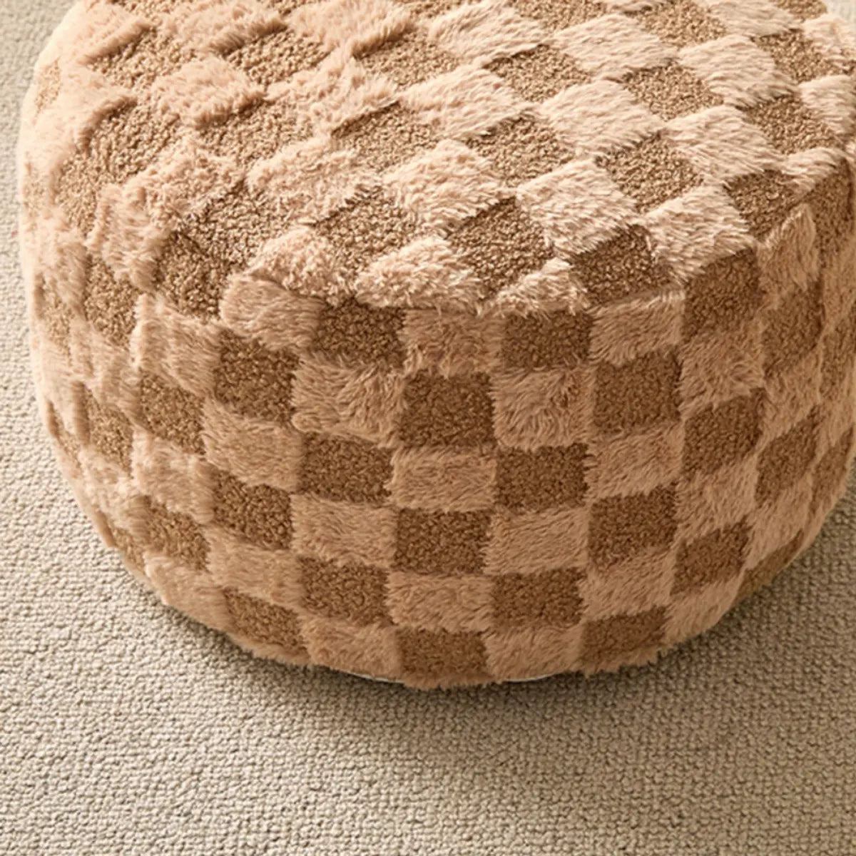 Khaki Check Upholstered Sherpa Medium Pellets Ottomans Image - 8