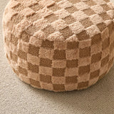 Khaki Check Upholstered Sherpa Medium Pellets Ottomans Image - 8