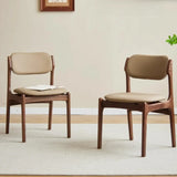 Khaki Faux Leather Armless Wood Open Back Dining Chair Image - 5