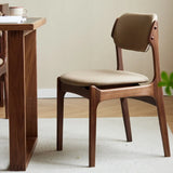 Khaki Faux Leather Armless Wood Open Back Dining Chair Image - 6