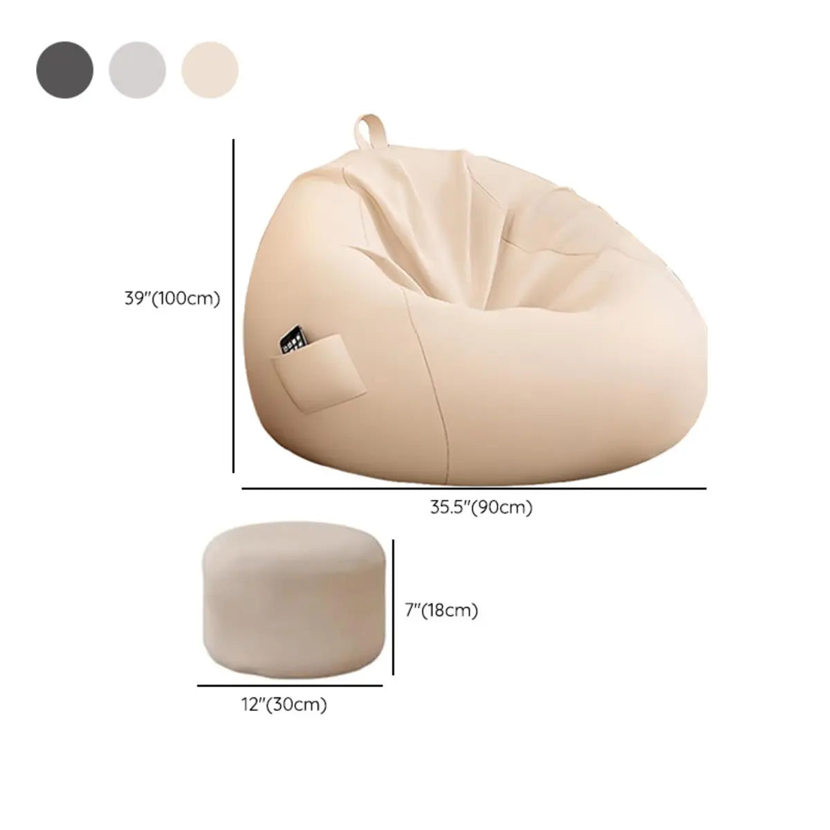 Khaki Removable Circular Cotton Bean Bag with Storage Image - 20