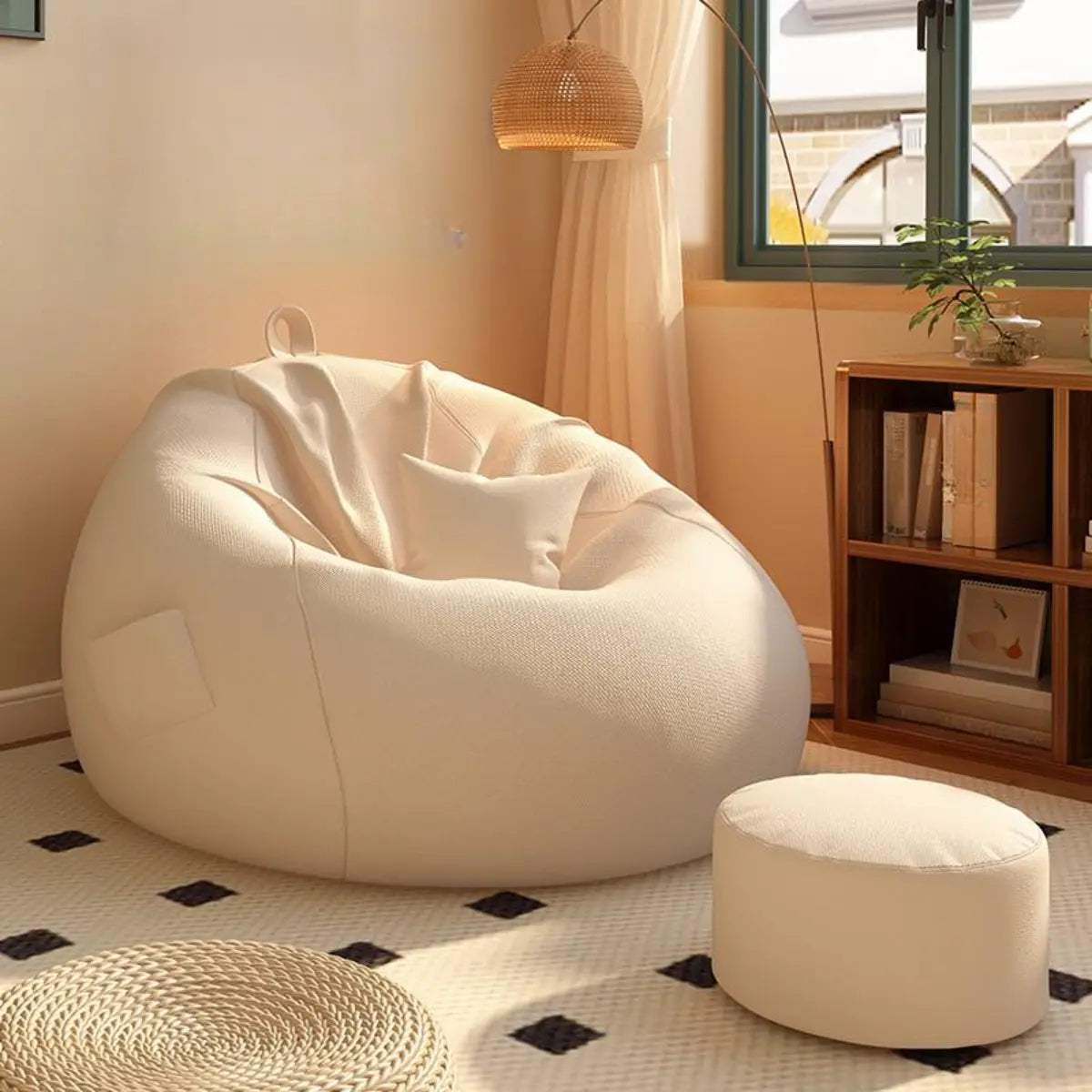 Khaki Removable Circular Cotton Bean Bag with Storage Image - 8