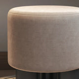 Khaki Round Fabric Upholstered Vanity Stool with Legs Image - 8