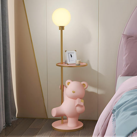 Kid's Room Adorable Pink Bear Side Table Floor Lamp Image - 1