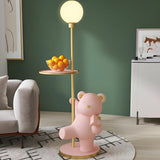 Kid's Room Adorable Pink Bear Side Table Floor Lamp Image - 11