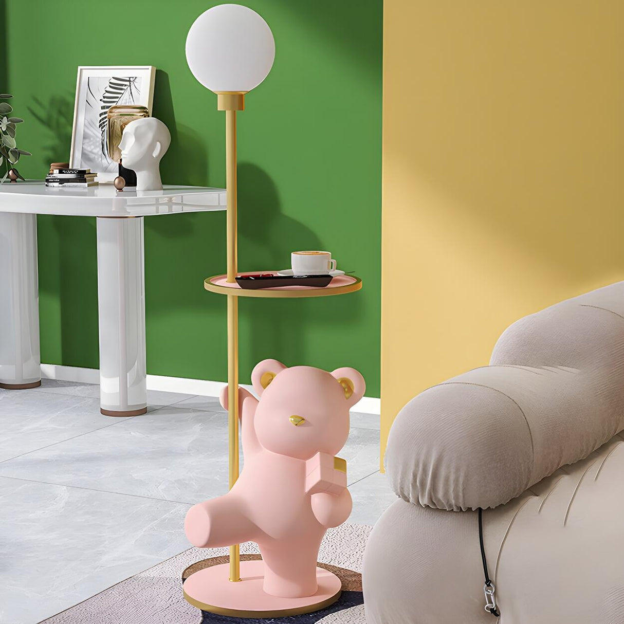 Kid's Room Adorable Pink Bear Side Table Floor Lamp Image - 12