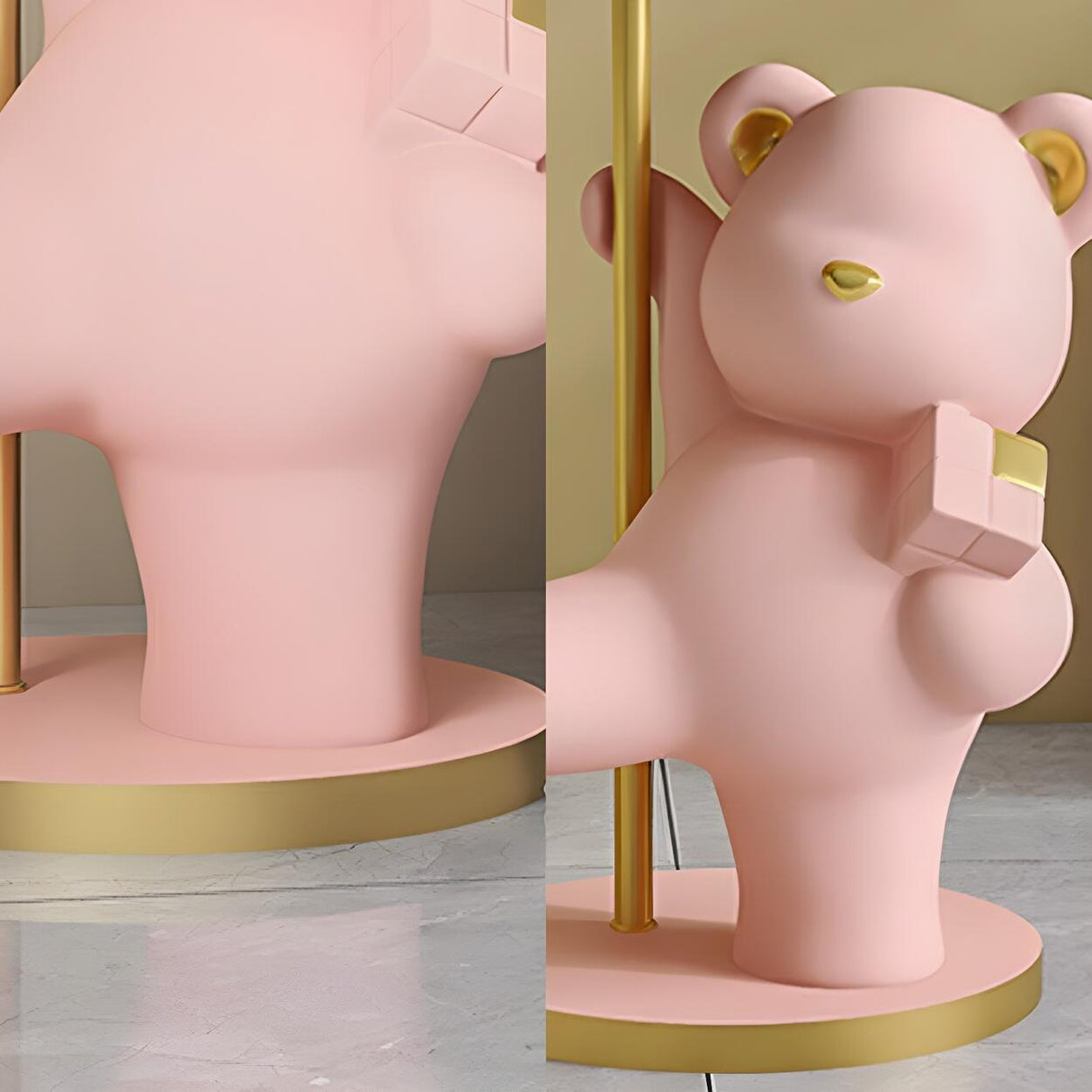 Kid's Room Adorable Pink Bear Side Table Floor Lamp Image - 7