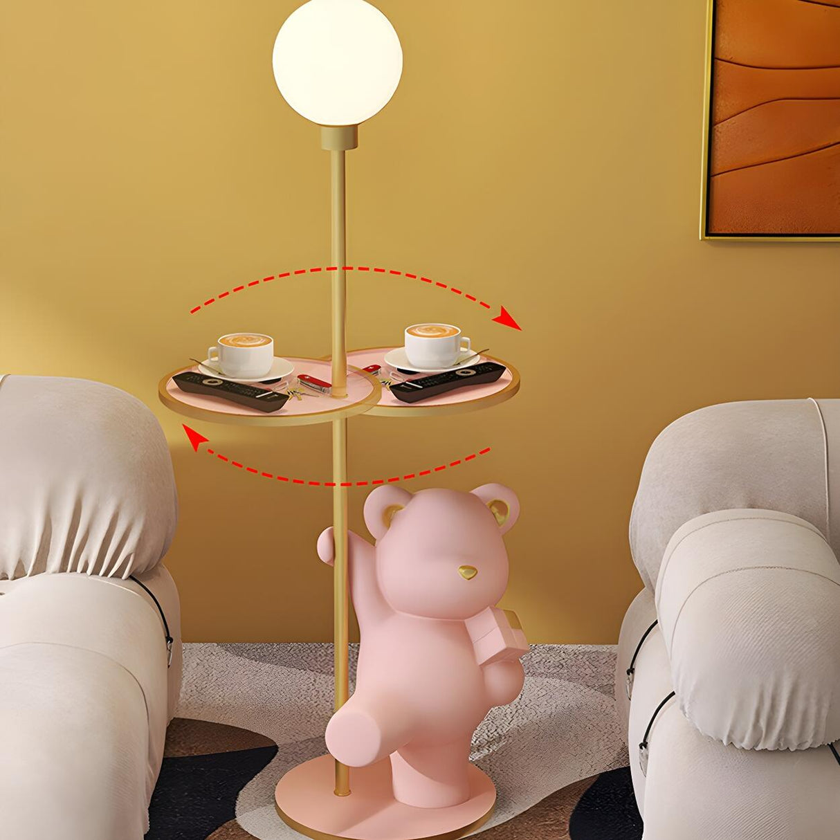 Kid's Room Adorable Pink Bear Side Table Floor Lamp Image - 8